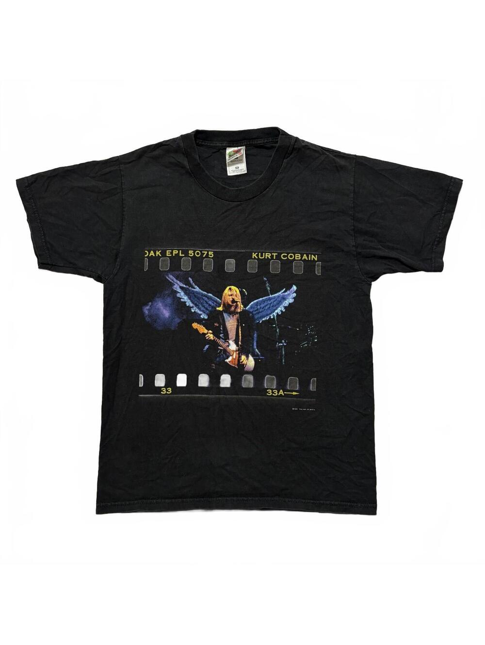 VTG 90's 1999 Kurt Cobain Angel Wings Nirvana Grunge Band T-Shirt Men's S Black